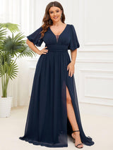 pretty MADISON|Plus Size V-Neck Front Slit Chiffon Evening Dress