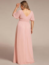 ever MADISON|Chiffon Illusion V-Neck Flutter Sleeve Front Slit Evening Dress