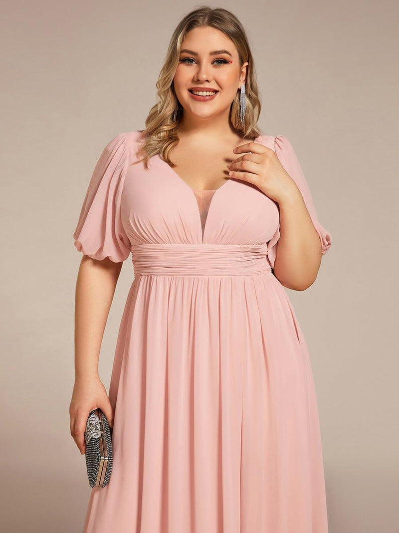 pretty MADISON|Plus Size V-Neck Front Slit Chiffon Evening Dress