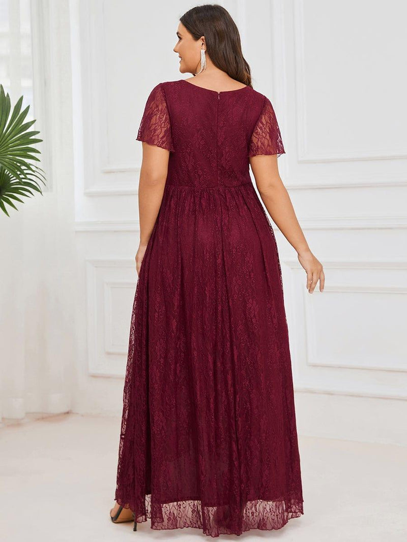 ever ELISE|Pleated V-Neck Short Sleeve Ruffled Lace Wedding Guest Dress