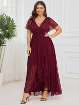 ever ELISE|Pleated V-Neck Lace Formal Evening Dress
