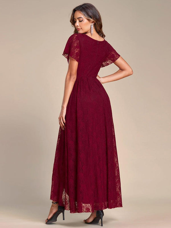 ever ELISE|Pleated V-Neck Lace Formal Evening Dress