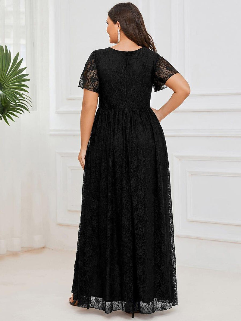 ever ELISE|Pleated V-Neck Short Sleeve Ruffled Lace Wedding Guest Dress