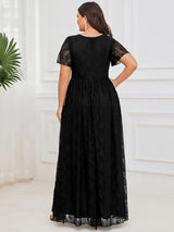 ever ELISE|Pleated V-Neck Lace Formal Evening Dress