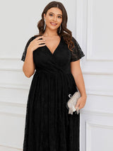 ever ELISE|Pleated V-Neck Lace Formal Evening Dress