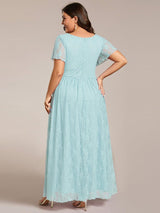 ever ELISE|Pleated V-Neck Short Sleeve Ruffled Lace Wedding Guest Dress