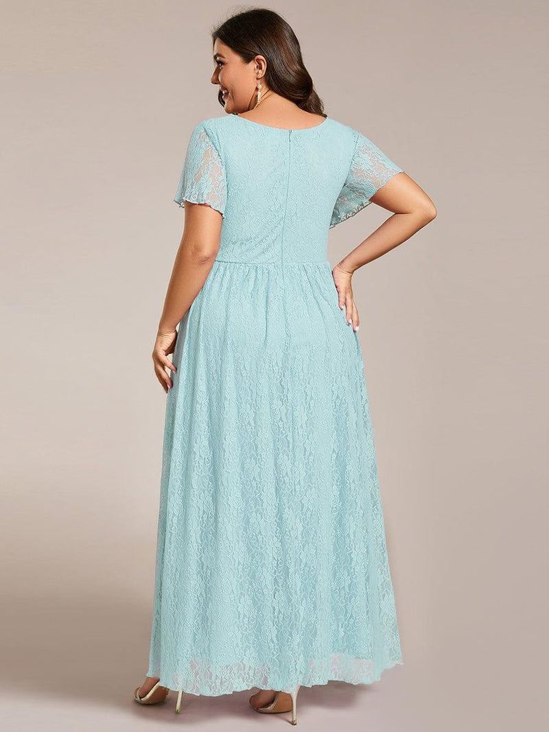 ever ELISE|Pleated V-Neck Short Sleeve Ruffled Lace Wedding Guest Dress