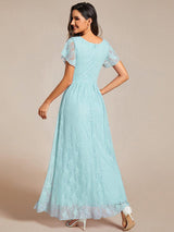 ever ELISE|Pleated V-Neck Short Sleeve Ruffled Lace Wedding Guest Dress