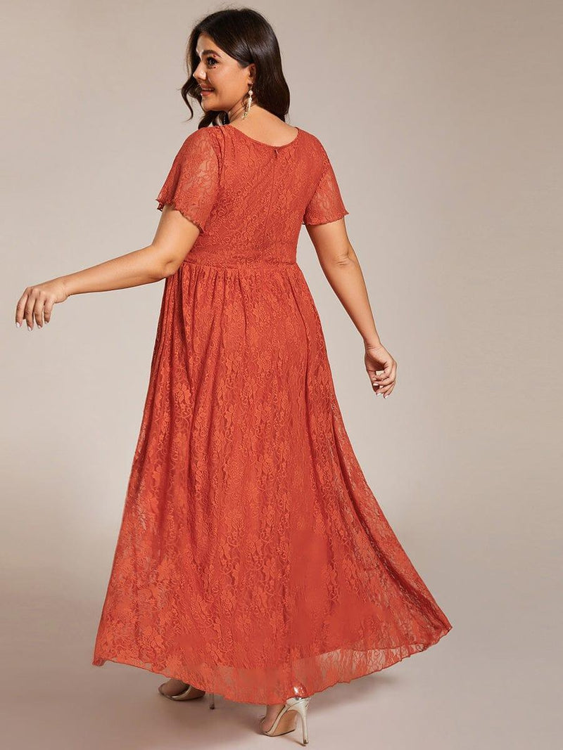 ever ELISE|Pleated V-Neck Short Sleeve Ruffled Lace Wedding Guest Dress