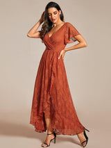 ever ELISE|Pleated V-Neck Short Sleeve Ruffled Lace Wedding Guest Dress
