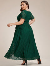 ever ELISE|Pleated V-Neck Short Sleeve Ruffled Lace Wedding Guest Dress