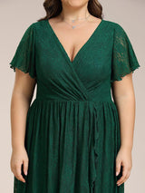 ever ELISE|Pleated V-Neck Lace Formal Evening Dress