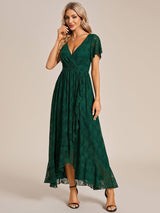 ever ELISE|Pleated V-Neck Lace Formal Evening Dress
