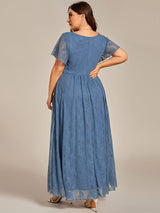 ever ELISE|Pleated V-Neck Short Sleeve Ruffled Lace Wedding Guest Dress