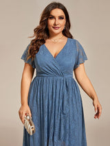 ever ELISE|Pleated V-Neck Lace Formal Evening Dress