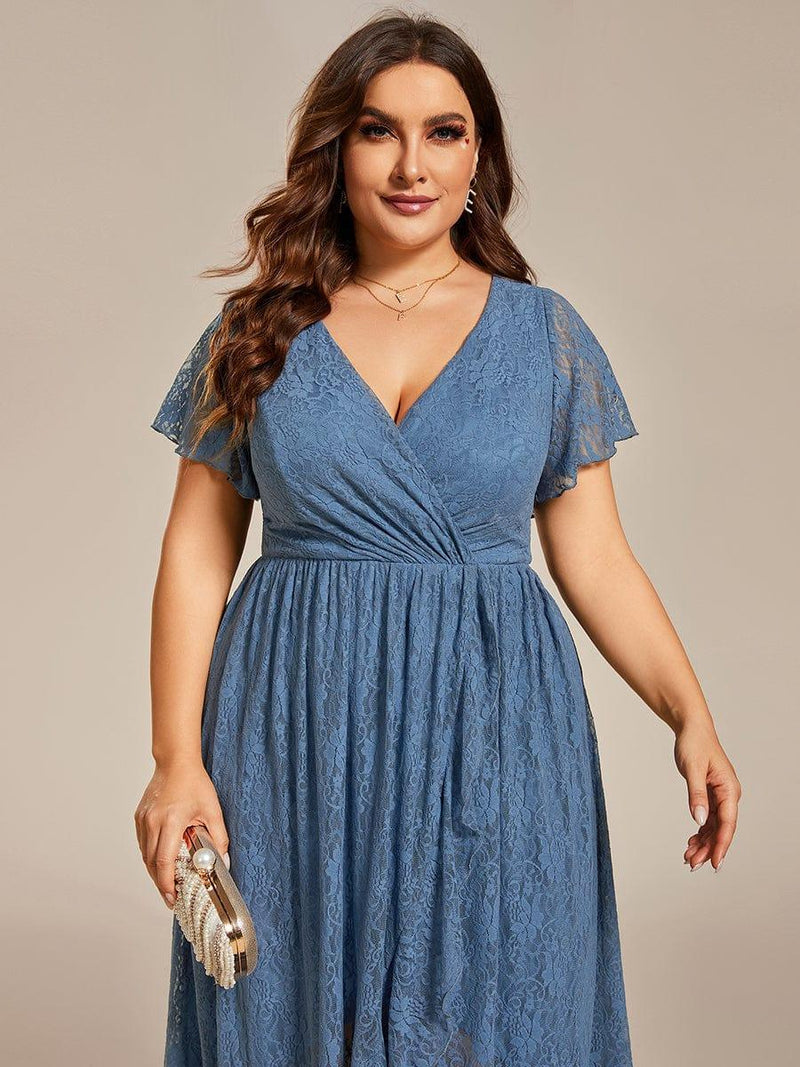 ever ELISE|Pleated V-Neck Lace Formal Evening Dress