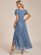 ever ELISE|Pleated V-Neck Short Sleeve Ruffled Lace Wedding Guest Dress