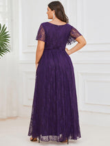 ever ELISE|Pleated V-Neck Short Sleeve Ruffled Lace Wedding Guest Dress