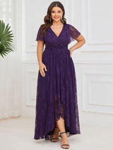 ever ELISE|Pleated V-Neck Short Sleeve Ruffled Lace Wedding Guest Dress