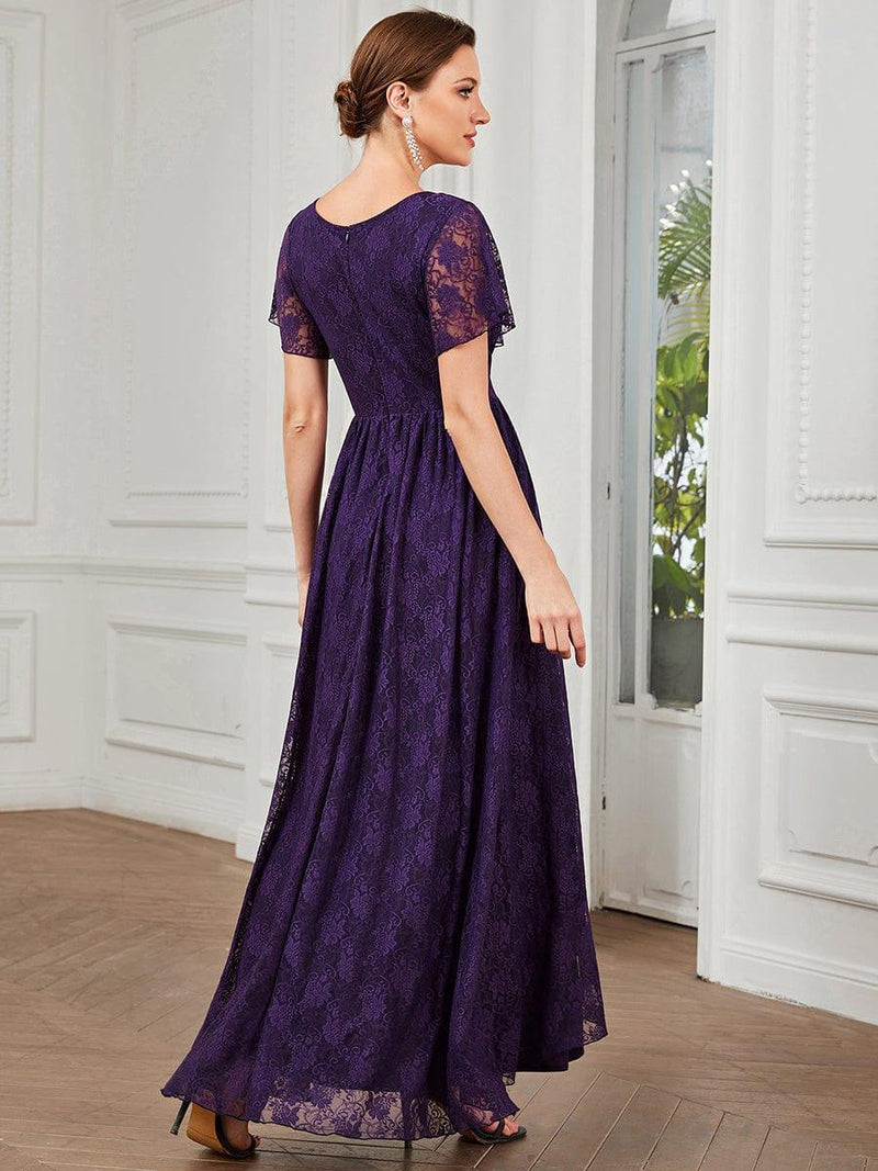 ever ELISE|Pleated V-Neck Lace Formal Evening Dress