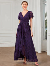 ever ELISE|Pleated V-Neck Short Sleeve Ruffled Lace Wedding Guest Dress