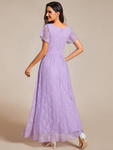 ever ELISE|Pleated V-Neck Short Sleeve Ruffled Lace Wedding Guest Dress
