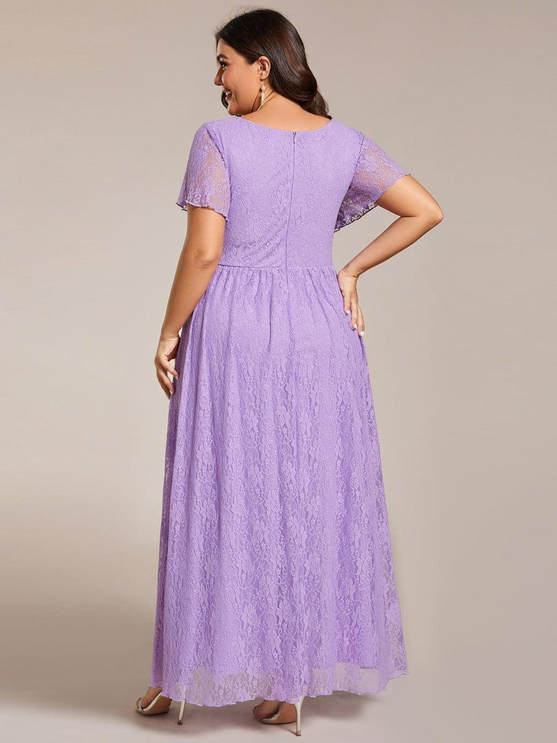 ever ELISE|Pleated V-Neck Short Sleeve Ruffled Lace Wedding Guest Dress