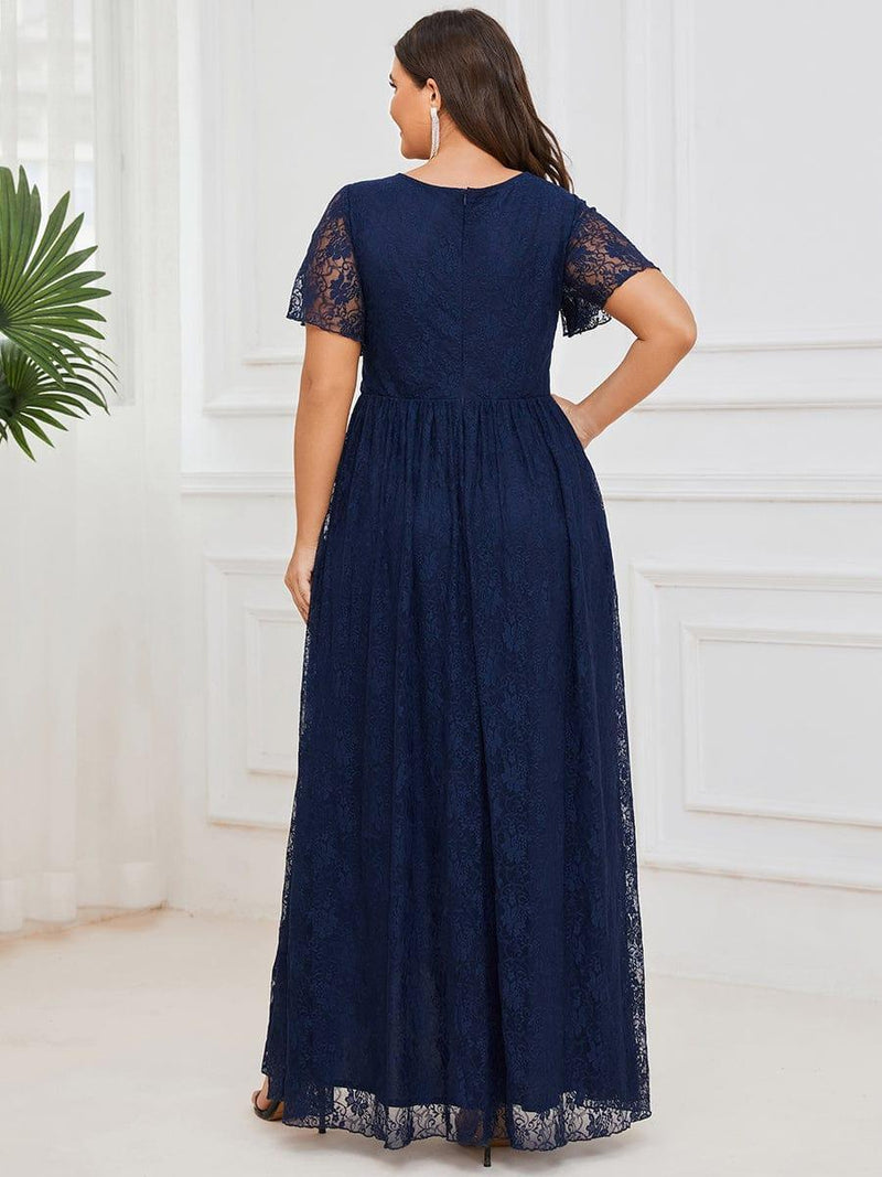 ever ELISE|Pleated V-Neck Short Sleeve Ruffled Lace Wedding Guest Dress