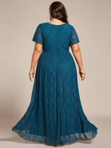 ever ELISE|Pleated V-Neck Short Sleeve Ruffled Lace Wedding Guest Dress
