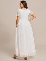 ever ELISE|Pleated V-Neck Short Sleeve Ruffled Lace Wedding Guest Dress