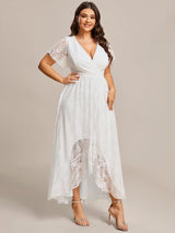ever ELISE|Pleated V-Neck Short Sleeve Ruffled Lace Wedding Guest Dress