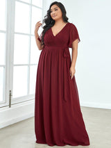 pretty LEORA|Plus Size Chiffon Tie-Waist Evening Dress