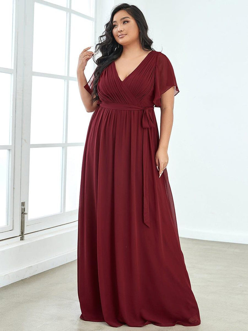 pretty LEORA|Plus Size Chiffon Tie-Waist Evening Dress