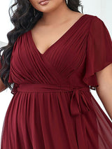 ever LEORA|Flowy Pleated A-Line Chiffon Tie-Waist Bridesmaid Dress