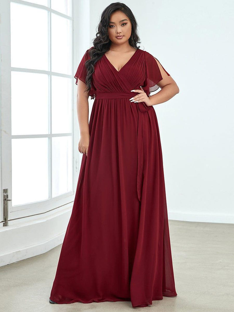 ever LEORA|A-Line Pleated Tie-Waist Evening Dress
