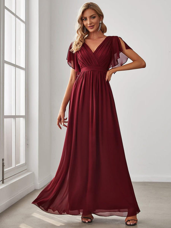 ever LEORA|A-Line Pleated Tie-Waist Evening Dress