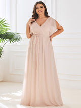 pretty LEORA|Plus Size Chiffon Tie-Waist Evening Dress