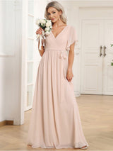 ever LEORA|Flowy Pleated A-Line Chiffon Tie-Waist Bridesmaid Dress