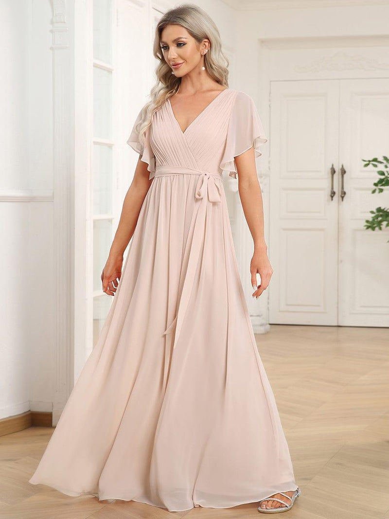 ever LEORA|A-Line Pleated Tie-Waist Evening Dress