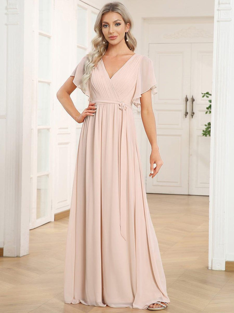 ever LEORA|Flowy Pleated A-Line Chiffon Tie-Waist Bridesmaid Dress