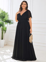 pretty LEORA|Plus Size Chiffon Tie-Waist Evening Dress