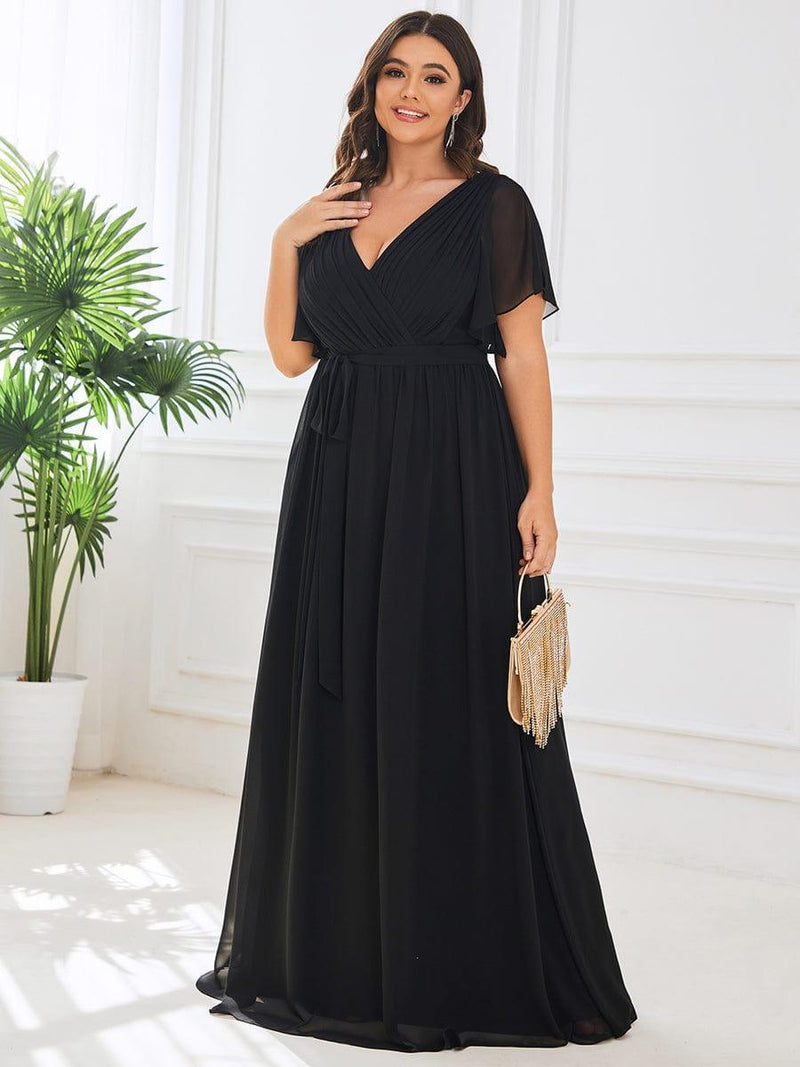 pretty LEORA|Plus Size Chiffon Tie-Waist Evening Dress