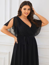 ever LEORA|A-Line Pleated Tie-Waist Evening Dress