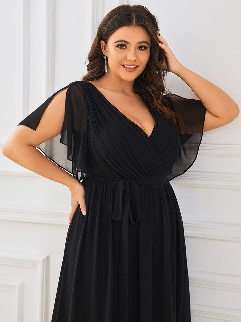 ever LEORA|A-Line Pleated Tie-Waist Evening Dress