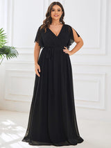 pretty LEORA|Plus Size Chiffon Tie-Waist Evening Dress