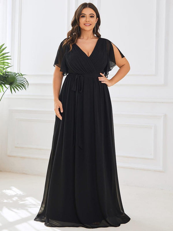 pretty LEORA|Plus Size Chiffon Tie-Waist Evening Dress