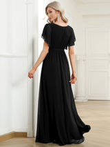 ever LEORA|A-Line Pleated Tie-Waist Evening Dress