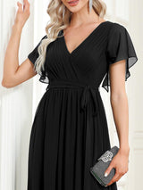 ever LEORA|Flowy Pleated A-Line Chiffon Tie-Waist Bridesmaid Dress