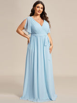 pretty LEORA|Plus Size Chiffon Tie-Waist Evening Dress
