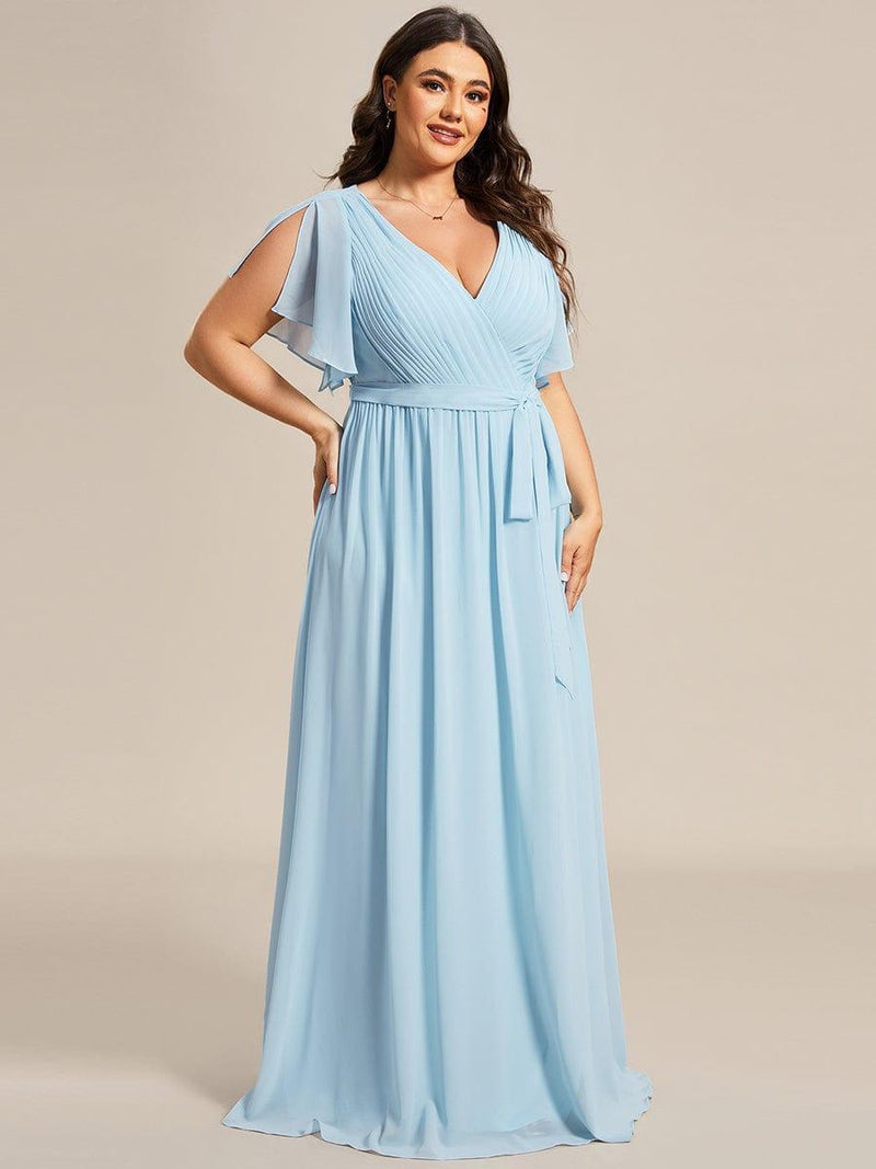 pretty LEORA|Plus Size Chiffon Tie-Waist Evening Dress